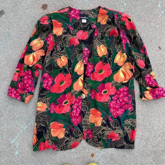 Vintage floral blazer Sz 20 jacket preloved shoulder pads positive attitude USA - Picture 9 of 9